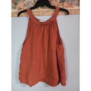 Nicole Miller New York Large Burnt Orange Linen Casual Beach Travel Lagenlook To